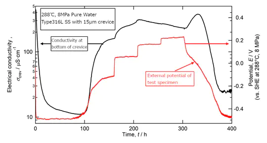 Analyses of Environment in Crevice of Stainless Steel in High Temperature Water